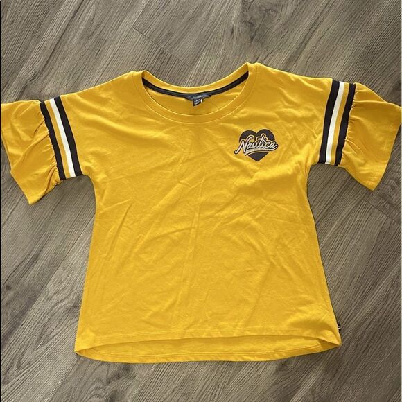 Nautical Girls Top Short Ruffle Sleeve Gold Glitter Heart Spring Casual XLarge - Picture 1 of 1